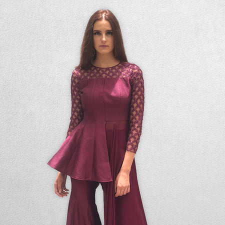 Wine Colored Sharara Peplum