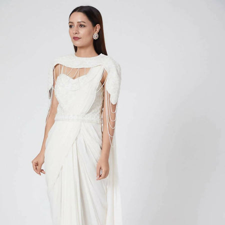 Off White Draped Saree