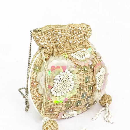 WHITE EMBELLISHED POTLI BAG