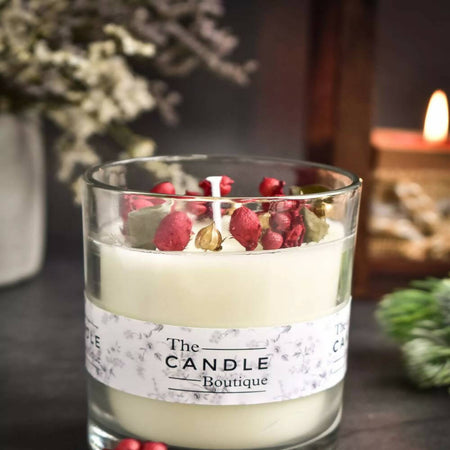 White Dried Flower Christmas Candle - small