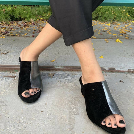 Lyla Black and Silver Heel Sandals