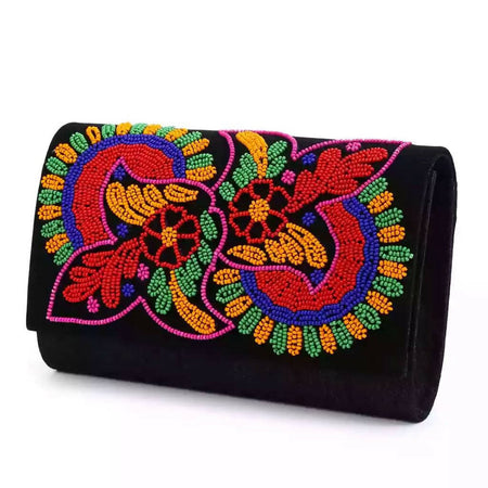 Beaded floral envelope clutch