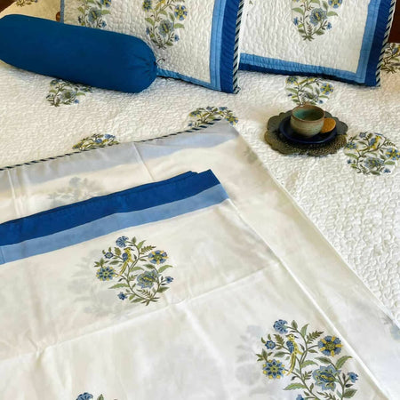 Blue Bird Block Printed Bedsheet