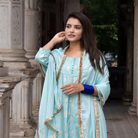 Aaryah Powder Blue Kurta In Silk (Kurta+Pants)