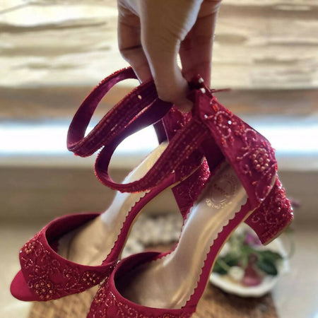 Red Embroidered Heels