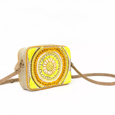 YELLOW EMBELLISHED SLING BAG