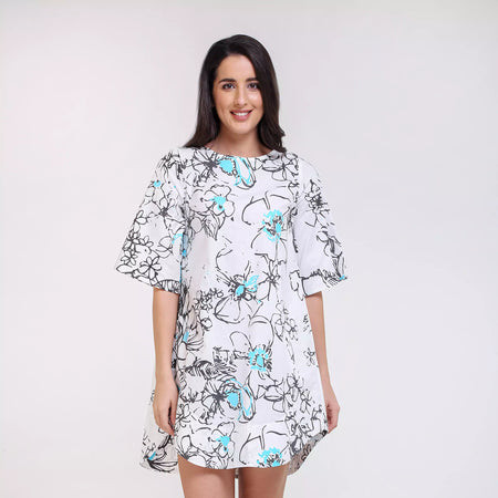 Rio Print Boat Neck Short Dress