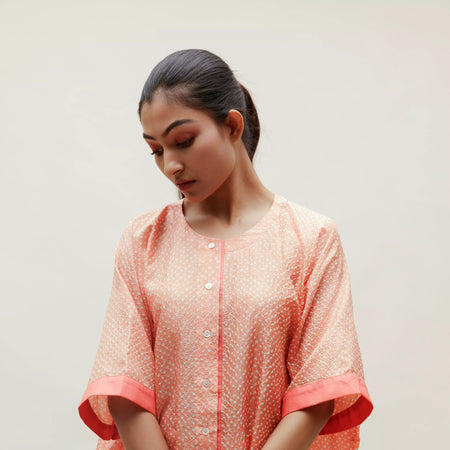 Peach Bandhani Silk Shirt