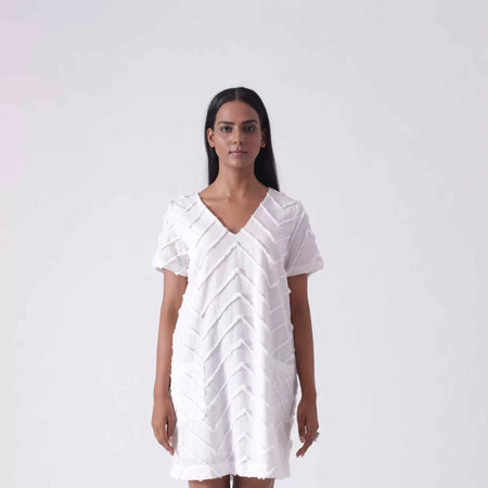 Classic Shift Chevron Embroidered Short Dress