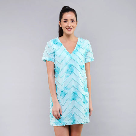 Classic Shift Aqua Tie-Dye Chevron Short Dress