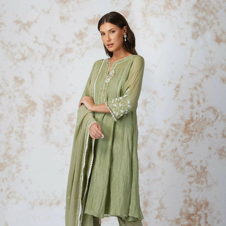 BAROQUE FLOWER MINT KURTA SET