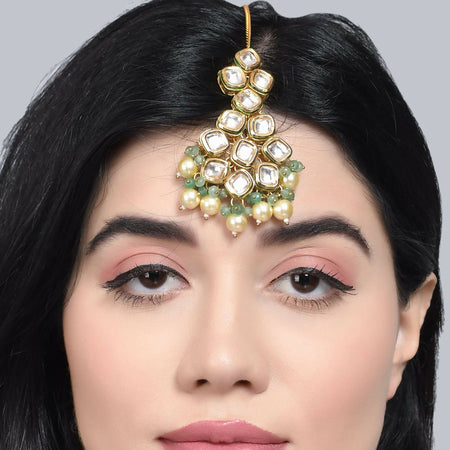 Jade Gold Tone Kundan Maang Tikka with Pearls