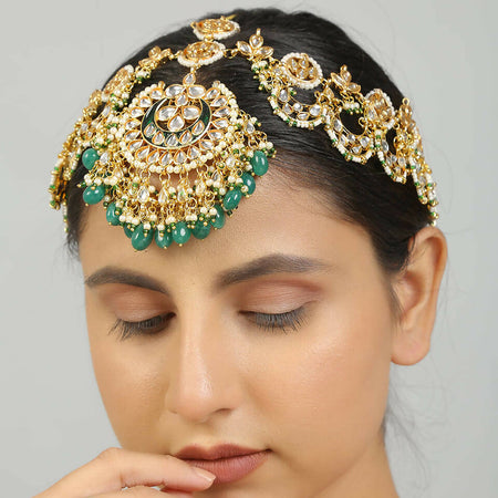 Green Enamel Kundan Statement Matha Patti