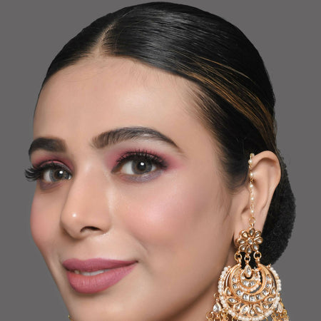 Peach Gold Tone Kundan Inspired Chandbali Earrings