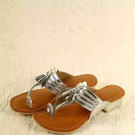 Chandni Silver Small Heel Sandals