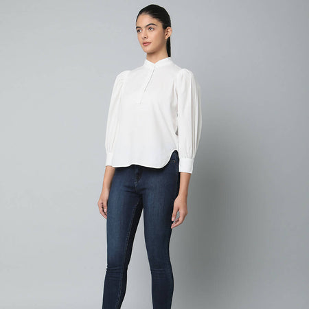 Cotton Semi Half Placket Shirt