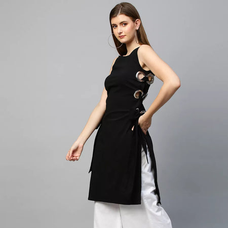 Top with eyelets tie-up feature and flared pants co-ord set