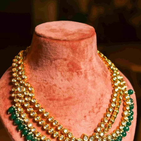 Gold plated emerald polki necklace set