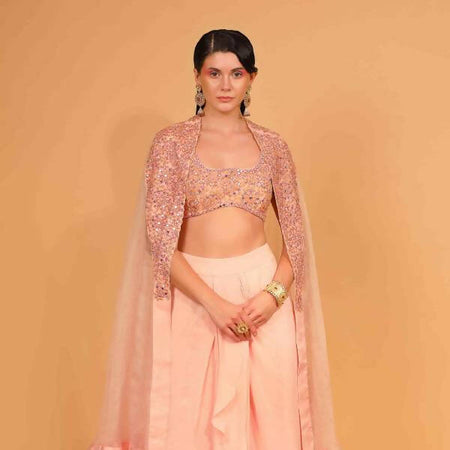 organza cape with crepe dhoti set