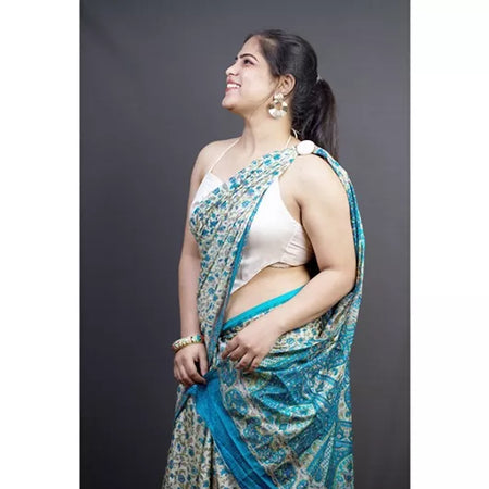 Turquoise Floral Saree