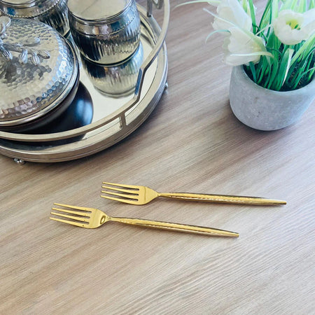 Set of 4 Fork Gold with Long Hammered Handles