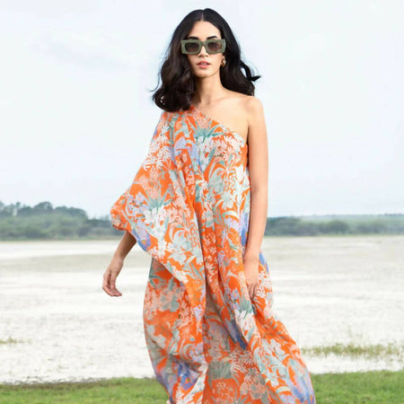 Orange Palo One Shoulder Kaftan