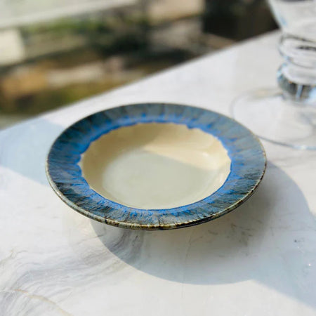 Ivory with blue border - Pasta Plate