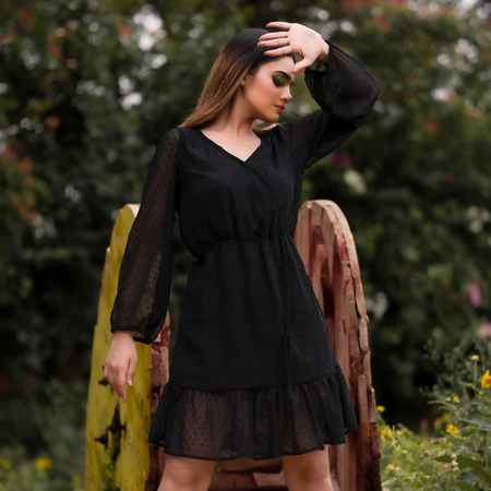 Black wrap ruffle dress