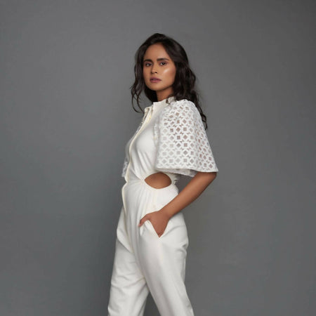 CUTWORK SLEEVE JUMPSUIT