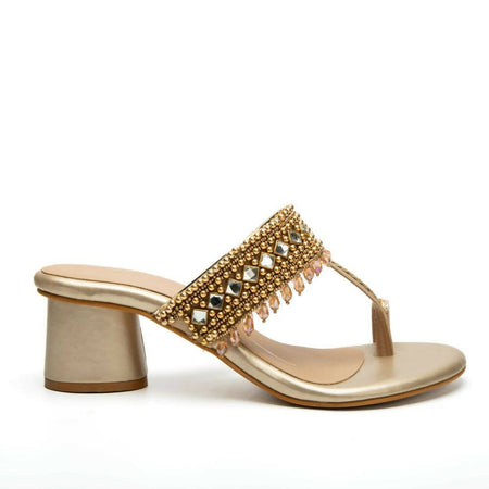 Gold Faux Leather Kolhapuri Heels