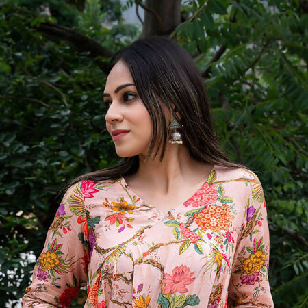 JHELUM FLORAL KURTA SET PINK