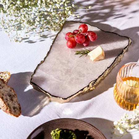 Cheese Board White Quartz with Gold Trim