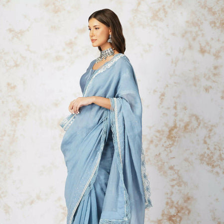 Baroque Work Pigeon Blue Saree