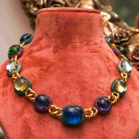 Gold plated blue sapphire necklace set