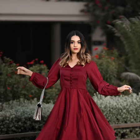 Burgundy buttoned simi-formal dress
