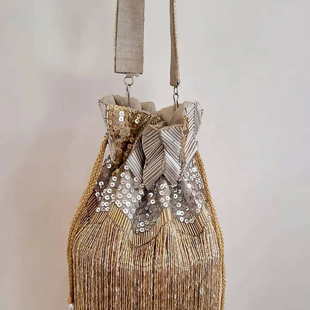 ELIXIR SEQUINS FRINGED POTLI BAG