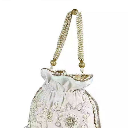 White pearly potli bag