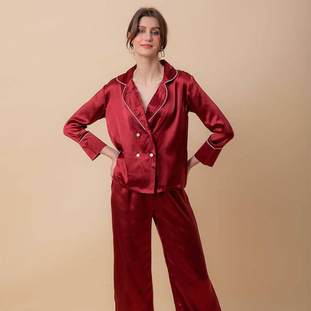 Wine Luxe Satin Tux Set