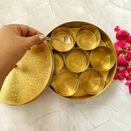 Floral Brass Spice Box