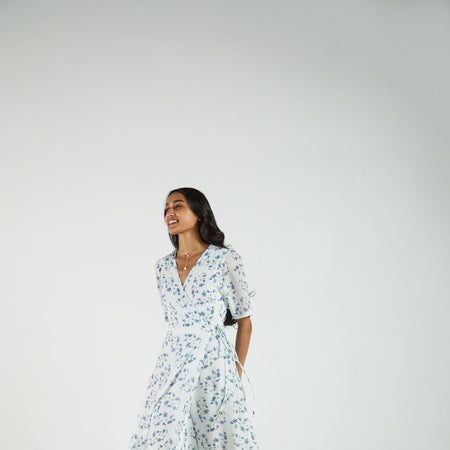 Summer Rains Floral White Wrap Dress