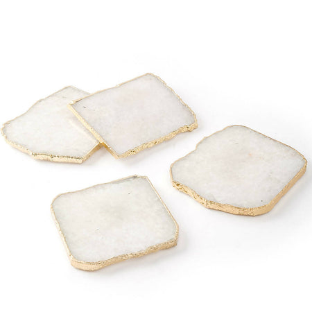 White Quartz Coaster with Gold Trim