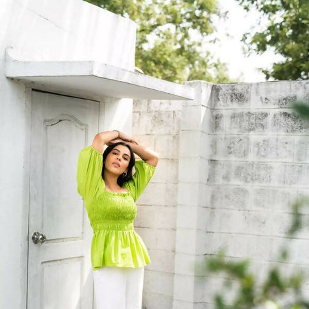 Green smocked top