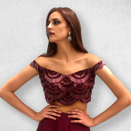 Wine Colored Off-Shoulder Set