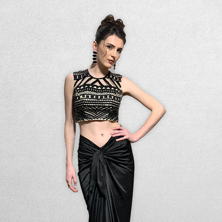 Black Dhoti Pants with Crop Top