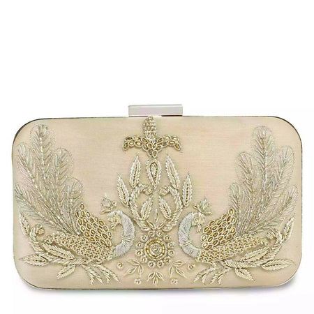 Golden peacock clutch