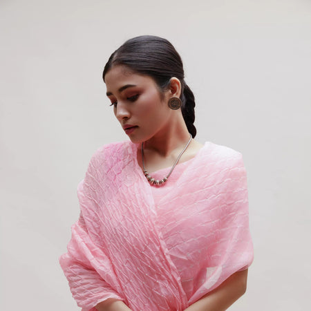 Pink Bandhani on Organza Saree