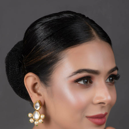 Pearl beaded Handcrafted Kundan earrings