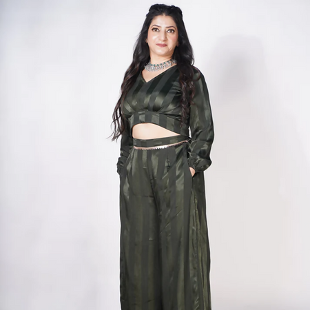 Bottle green festive crop top with palazzo pants