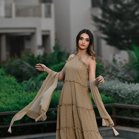Nude melody halter neck dress