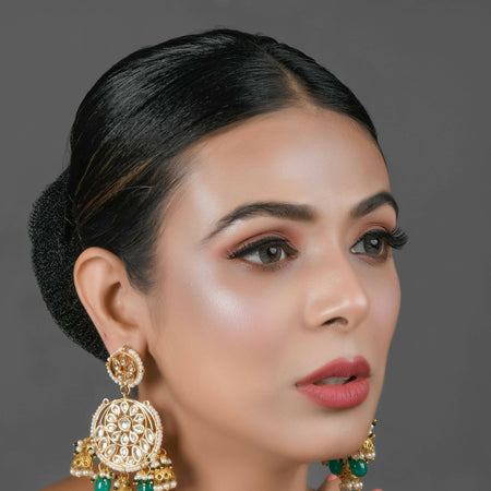 Floral Kundan earrings with hanging jhumki